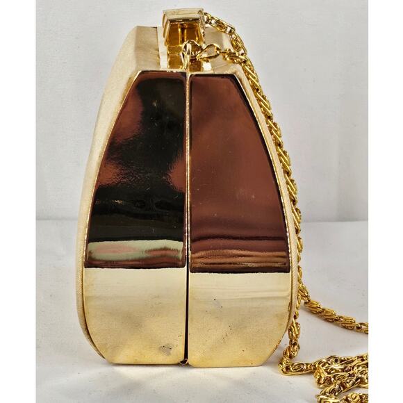 JESSICA MCCLINTOCK VINTAGE BLACK SATIN EVENING BAG 4"H x 5"L x 3"W 22" CHAIN - Picture 4 of 15